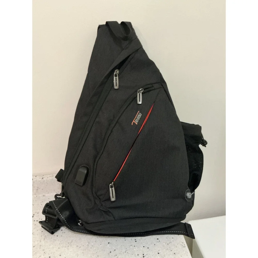 Tudequ Mens Black Sling Bag USB Charging Port Crossbody Shoulder Backpack Travel